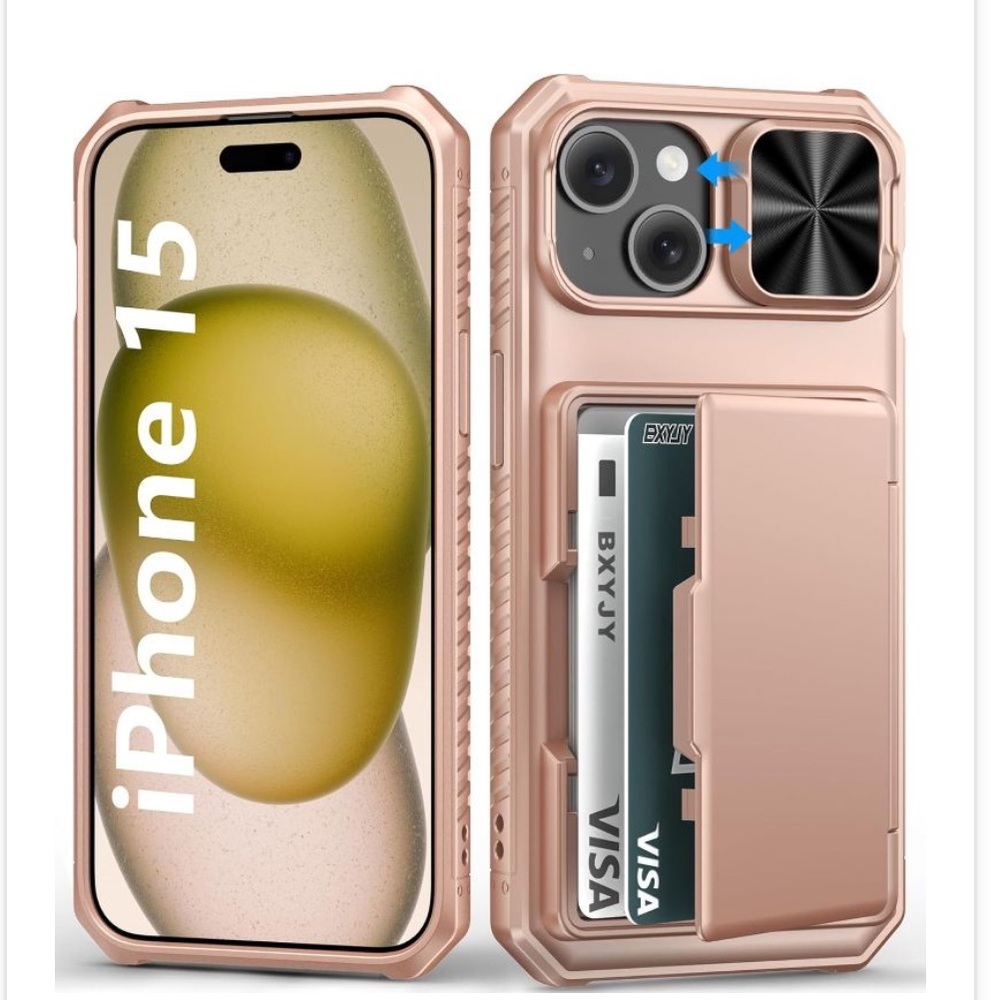 iPhone 15 Card Holder Case-Rose Gold